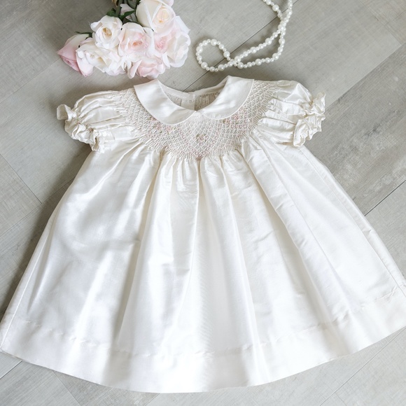 Ivory Silk Smocked Dress Size 9 Months Portrait Flower Girl Special Occasion NWT - Picture 1 of 7